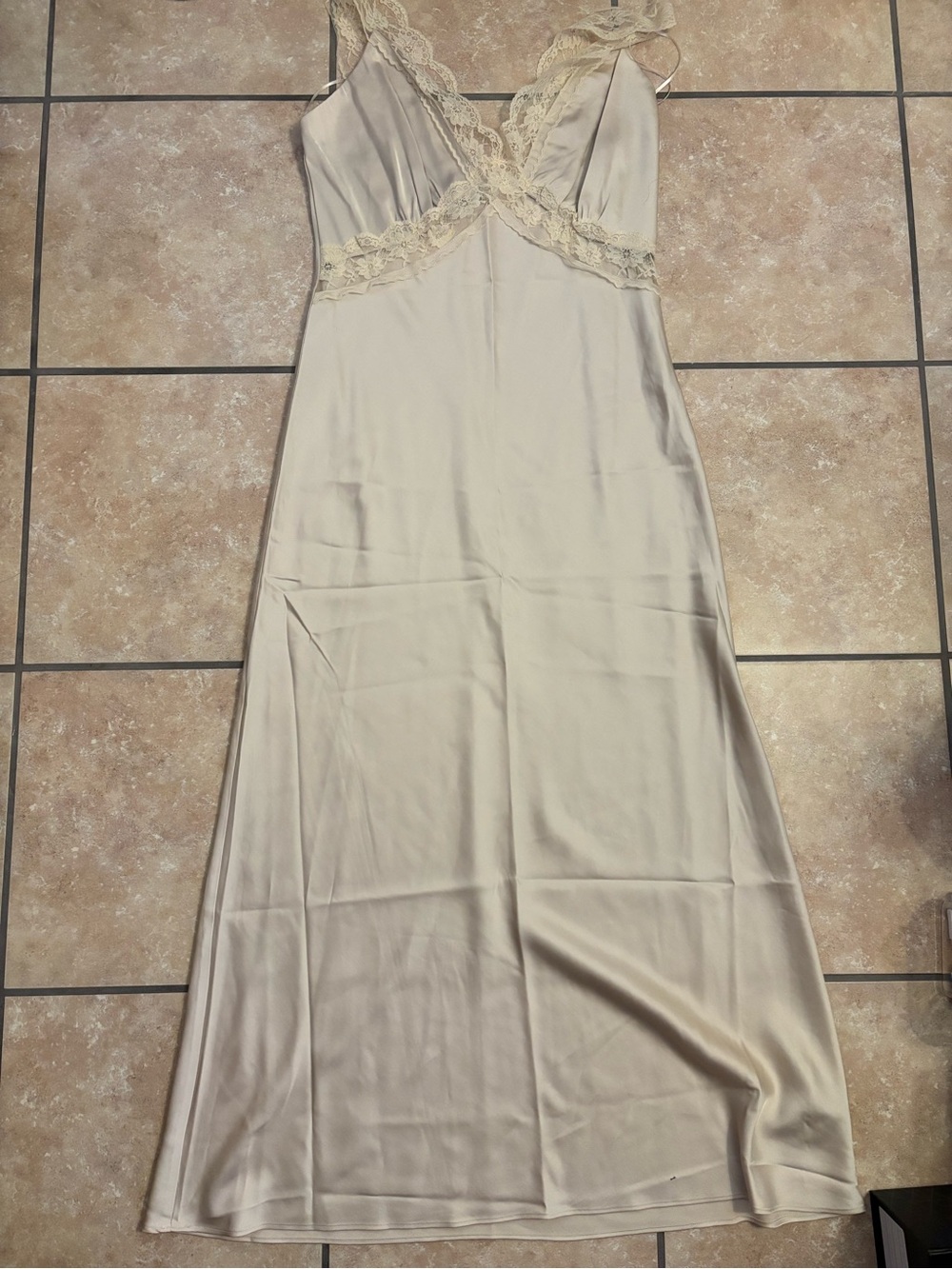 Abercrombie & Fitch Cream Lace-Trim Maxi Slip Dress